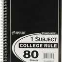 Top Flight Standards 1-Subject Wirebound Notebook, No Holes, 80 Sheets, College Rule, 8 x 5 Inches, 1 Notebook, Color May Vary (33107)