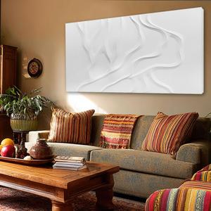 Large White Abstract Wall Art, Hand Painted Textured Canvas with Organic Sculptural Relief, Oversized Modern Statement Wall Decor for Living Room or Bedroom, Gallery Wrapped and Ready to Hang, 29×58 Inch