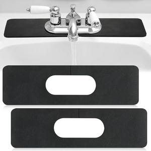 Tioncy 2 Pcs Faucet Mat Sink Splash Guard Oval-hole Oval Splash Pad for Kitchen Sink Oval Base Diatomite Faucet Mat for Bathroom Absorbent Mat Splatter Screens(Black)