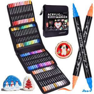 Acrylic Paint Pens Paint Markers,60 Colors Fine & Felt Dual Tip Paint Markers for Rock Painting,Wood,Canvas,Calligraphy, DIY Christmas Crafts Art Supplies