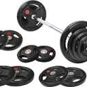 Fitvids 1 Inch Standard Barbell Weight Plates and Bar Set, 5 FT Barbell Bar and 85 LB(2.5-25 LB) Barbell Weight Set for Home Gym Strength Training, Rubber Coate Design