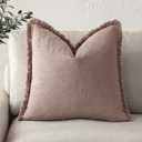 Foindtower Decorative Linen Fringe Throw Pillow Covers Cozy Boho Farmhouse Cushion Cover with Tassels Soft Accent Pillowcase for Chair Sofa Bed Living Room Home Decor, 2626 Inch,1PC,Dusty Pink