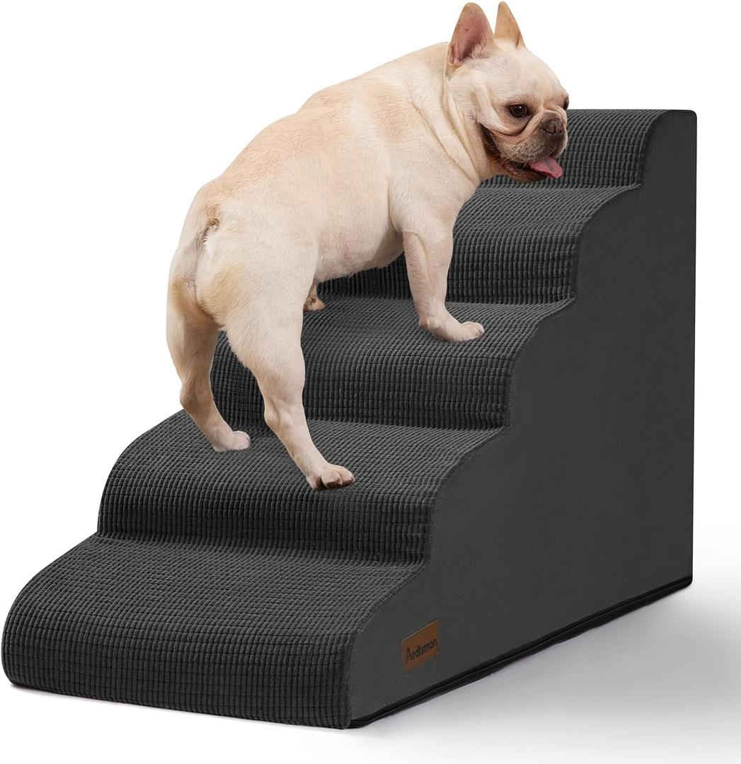 Aodisman 5-Step Dog Stairs and Ramp for High Bed, Non-Slip Sturdy Pet Steps for Small Dogs and Cats,22.2" H, Black