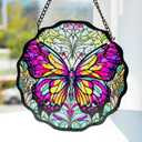 H&D HYALINE & DORA 6.5Butterfly Stained Glass Window Hanging Butterfly Suncatchers for Window Hanging Stained Glass Panels Wall Art Decor Gifts for Women