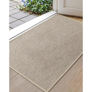 Color&Geometry Ultra Thin Indoor Door Mat 24"x36", Machine Washable Front Door Mat Non Slip, Low Profile Entrance Mat Indoor, Absorbent Carpet for Inside, Entry, Entryway (FOLD) (Khaki), 
