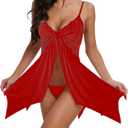 DIKFA Lingerie for Women Lace Babydoll Sleepwear V Neck Open Front Chemises Sexy Spaghetti Strap Nightgown (XXL)