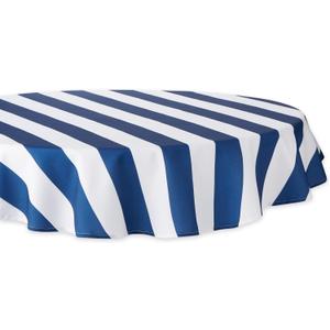 DII Cabana Stripe Outdoor Tabletop Collection, Water Resistant, Tablecloth, 60" (Round), Nautical Blue