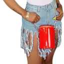 SIAEAMRG Womens Denim Shorts Summer High Waisted Tassels Jean Casual Pocket, Light Blue, XXL
