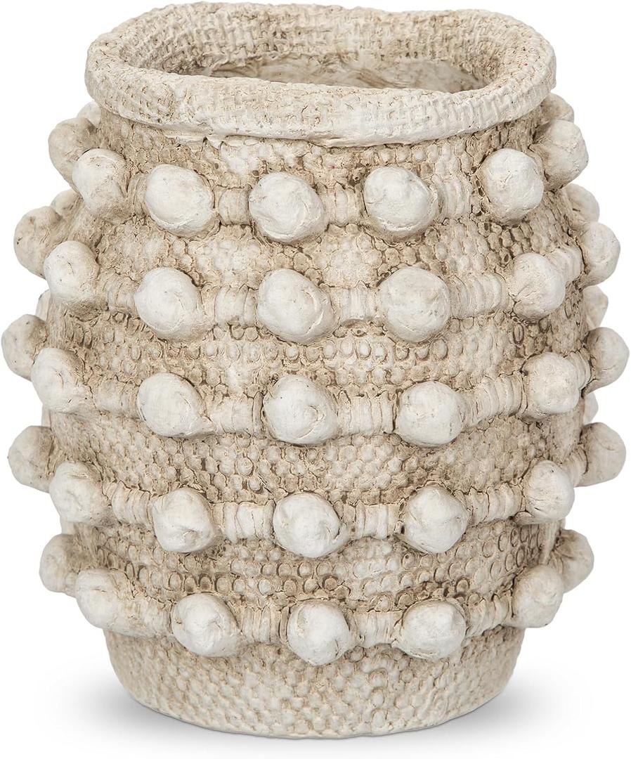 Rustic Farmhouse Vase, Boho Beige Vase for Pampas Grass Small Textured Knotted Vases for Flowers Decorative Cement Floral Vases for Home Decor, Living Room, Dining Table