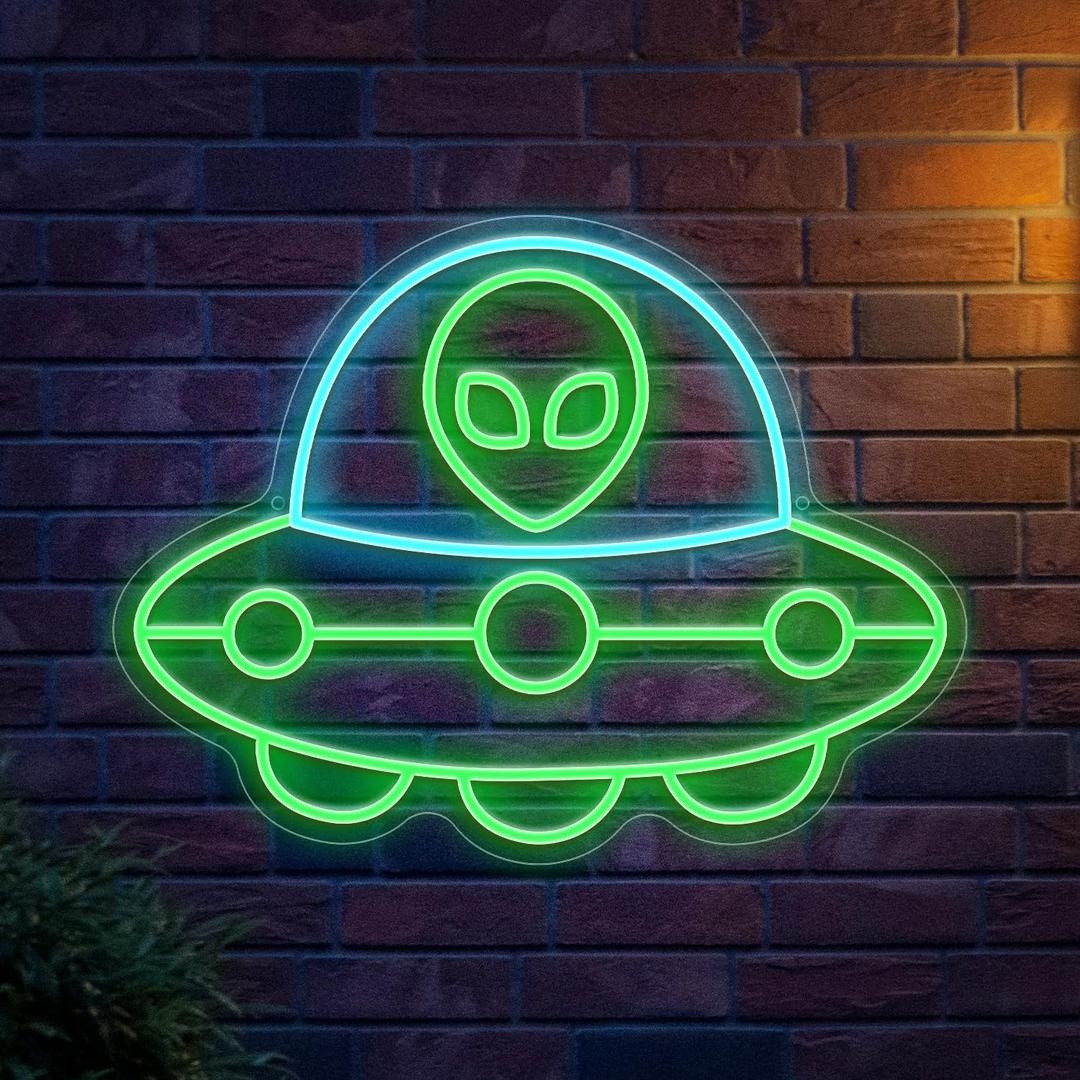 Alien Ship Neon Sign, Usb Powered Light Dimmable Led Signs For Wall Decor Light Up Signs For Bedroom Man Cave Game Room Bar Beer Pub Hip Hop Paryt Neon Alien Wall Signs Light Decor16.5 X 12.6 In