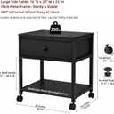 Rolling Nightstand Printer Stand Table with One Drawer & Shelf & Wheels, 20"W x 16"D x 23"H