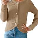 Saodimallsu Womens Cropped Cardigan Sweaters Button Up Long Sleeve Crewneck Fall Dressy Casual Knit Sweater Jackets (Small, Khaki)