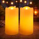 Solar Candles Outdoor Waterproof 2 Pack, 3"x6" Solar Powered Rechargeable Flameless Candles for Lantern, Auto On/Off Flickering Glow Dusk to Dawn, Outdoor Solar Lights for Garden & Patio