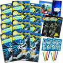 DC Comics Batman Party Favors Pack ~ Bundle of 12 Batman Play Packs Filled with Stickers, Coloring Books, Crayons with Bonus Loot Bags, Harley Quinn Patches, and Door Hanger (Batman Party Supplies)