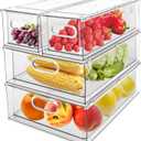 4 Pack Refrigerator Organizer Bins with Pull-out Drawer Stackable Clear Fridge Drawer Organizer Fruit Vegetable Storage Containers for Kitchen Pantry Organization (2 Large+2 Small)