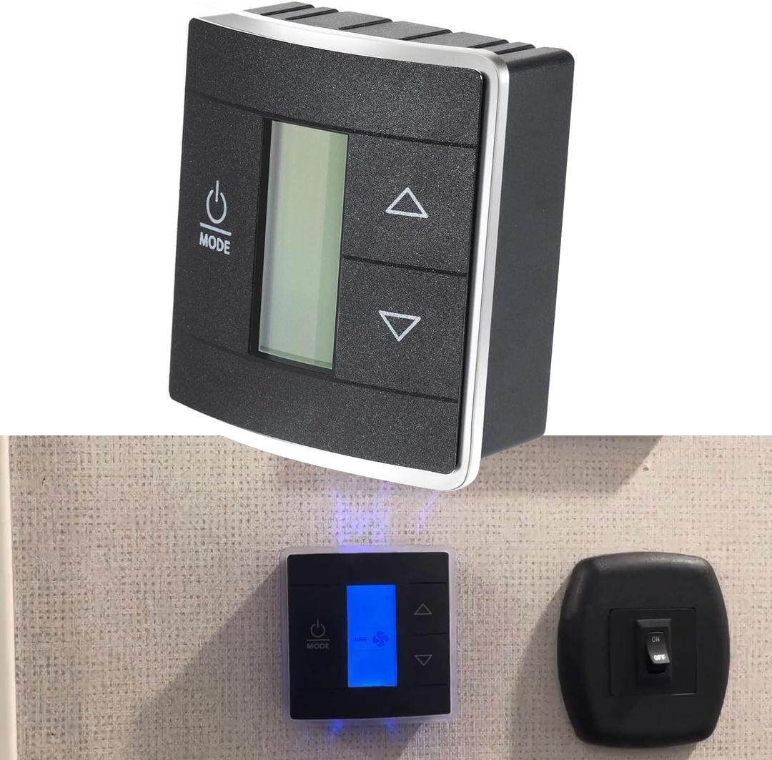 3316250.712 RV Single Zone Wall Thermostat for Dometic for RV/Camper Conditioners with Digital Temperature Display, Cool/Furnace/Heat Strip, Bright Blue Backlight (BLACK)
