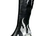 HiColor women’s side zipper high heeled red Flames printing thick sole boots high boots round toe boots GOTH BOOTS PUNK PLATFORM BOOT Y2K FLAME SHOES, Size 9