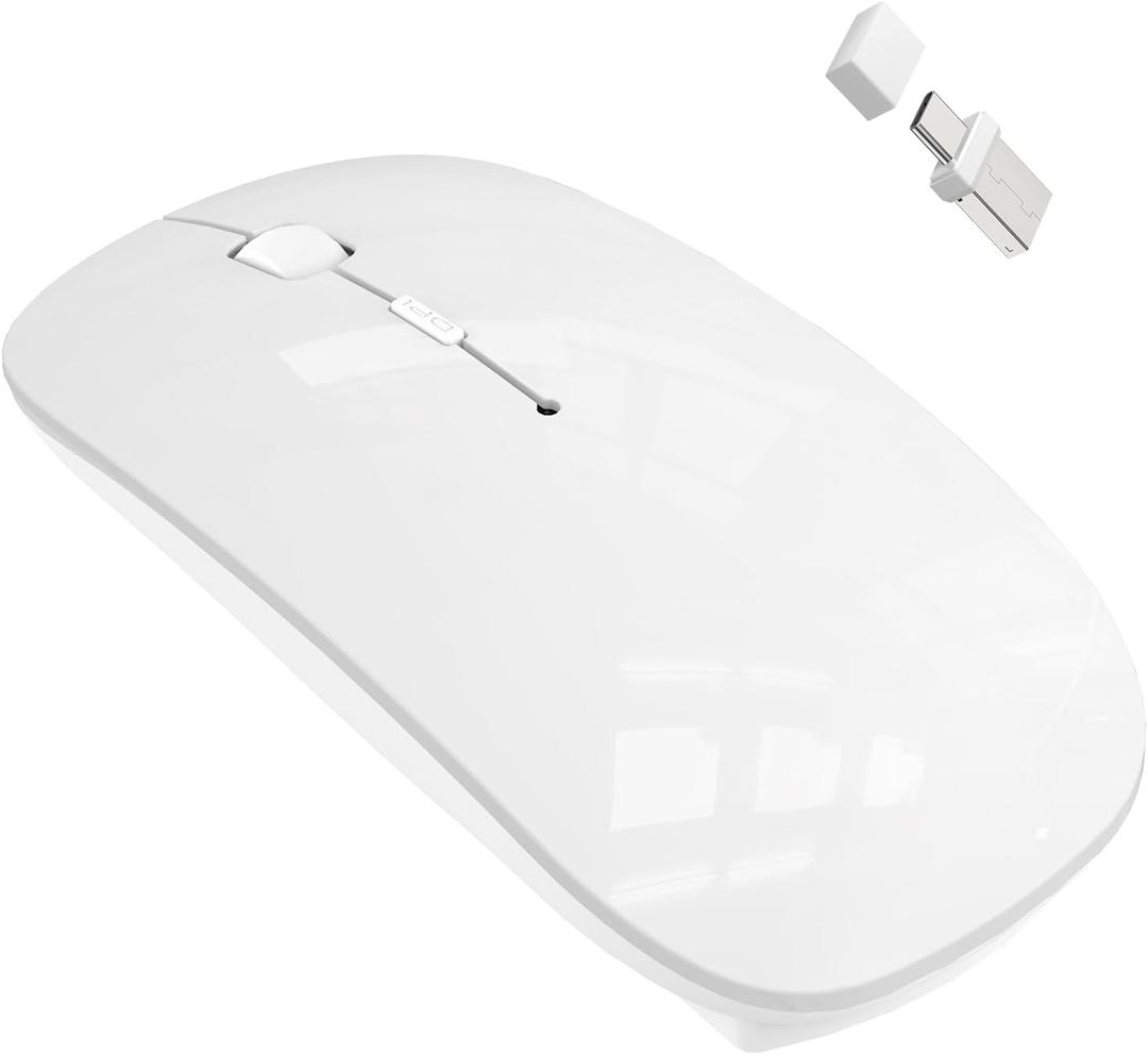 Bluetooth Wireless Mouse for MacBook Air Mac Pro Laptop Computer iPad Pad PC Laser Optical Rechargeable Mini Slim Silent Mouse Widely Used Desktop Hp iMac (White)