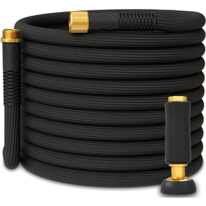 TITAN Garden Hose | Flexible, Lightweight, Kink-Free & Durable Hybrid Water Hose with Heavy Duty Brass Connectors & High-Pressure Jet Nozzle (50FT x 5/8) (Black)