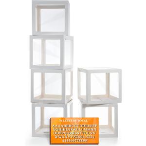 White Transparent Balloon Boxes With 78 Letters, Name Boxes for Baby Shower, Clear Baby Box Blocks Backdrop for 1st Birthday, Bridal Shower, 2026 Graduation Prom Party, Gender Reveal Decoration, 6 PCS