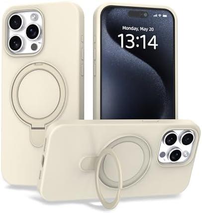 IAIYOXI Case for iPhone 16 Pro Max Case with Magnetic Invisible Stand - MagSafe Compatible, Military Drop Tested, Shockproof Silicone Cover for Women and Men (6.9", 2024) - Antique White