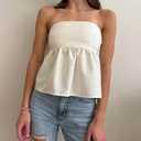 Women's Tie Back Cropped Tube Top Cute Floral Strapless Babydoll Peplum Tops Trendy Summer Casual Flowy Bandeau Outfit, XL