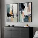 Framed Colorful Abstract Wall Art for Bedroom, Set of 2 Modern Canvas Prints Paintings Artwork for Walls, Bright Blue Green Multicolor Pictures for Living Room, Dining Room, Bathroom Wall Decor 16x24 In, 16" W x 24" H x 2Pcs