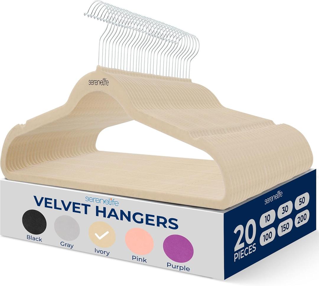 SereneLife 20 Pack Velvet Hangers - Non-Slip Felt Hangers with 360 Swivel Hook - Ultra-Thin, Lightweight, Space Saving for Shirts, Sweaters, Hoodies, Kids Clothes & Dresses