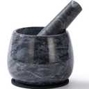 Fasolahome Heavy Duty Mortar and Pestle, Natural Marble Mortar and Pestle Set, Spice Herb Grinder Make Fresh Guacamole, Salsa, Pesto, Stone Grinder Bowl, 1.5 Cup