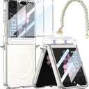 TOPF&B Magnetic Case for Samsung Galaxy Z Flip 7,Compatible with Magsafe,Magnetic Hinge Protection,Anti-Yellowing Cover,Transparent Screen Protector,Clear Case for Z Flip 7 with Strap,Crystal Clear