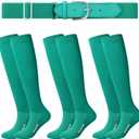Haysandy Baseball or Softball Sock and Belt Combo Set 3 Football Baseball Socks with Softball Belt for Youth Boys Kids (Small, Teal)