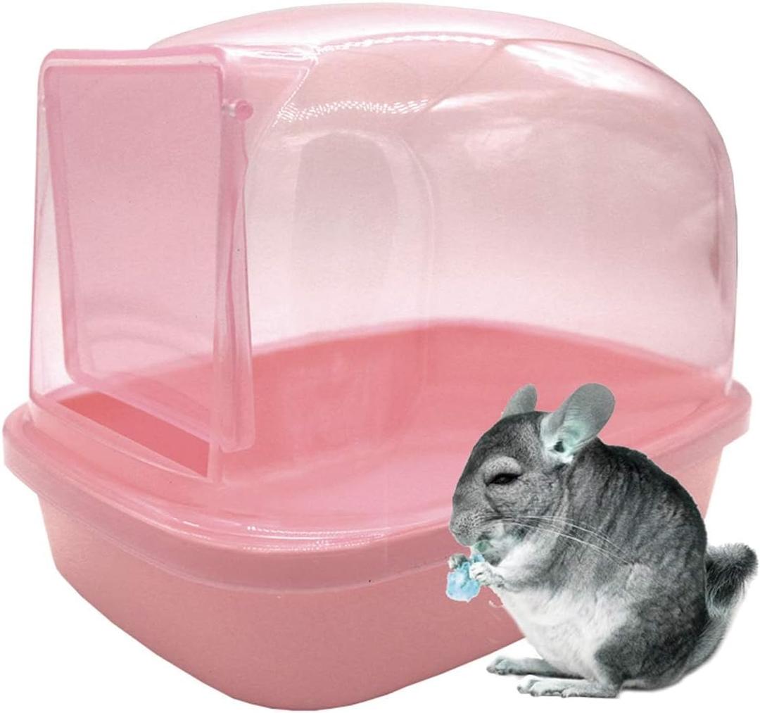 kathson Dwarf Hamster Dry Bathroom, Chinchilla Sauna Toilet Plastic Sand Bath House Ideal for Gerbils, Hedgehog, Squirrel and Other Small Animals (Pink)