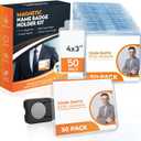 50 Pack of 4x3 Magnetic Name Badge Holders (White Printable Inserts Included) Customizable Magnetic Name Tags for Office, Conventions, School, and Events - Durable and Clear Plastic Name Tag Holder