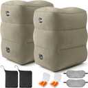 Inflatable Foot Rest Pillow for Travel - Adjustable Height Flight Foot Rest with Eye Mask and Earplugs for Kids & Adults on Airplane, Car, Train, Office, and Home (Gray, 2 PCS)