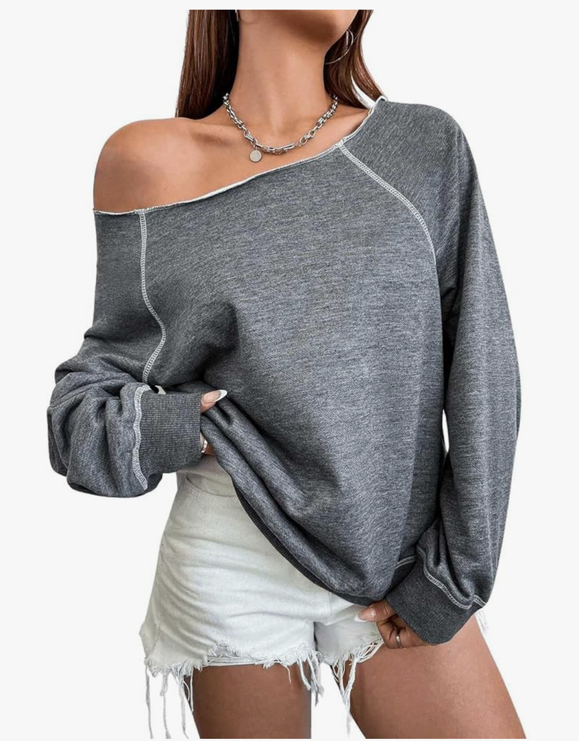 Women's Off The Shoulder Sweatshirts Long Sleeve Pullover Tops Trendy Y2k Fall Tops M