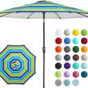JEAREY 9FT Outdoor Patio Umbrella Outdoor Table Umbrella with Push Button Tilt and Crank, Market Umbrella 8 Sturdy Ribs UV Protection Waterproof for Garden, Deck, Backyard, Pool (Blue-Green Stripe)
