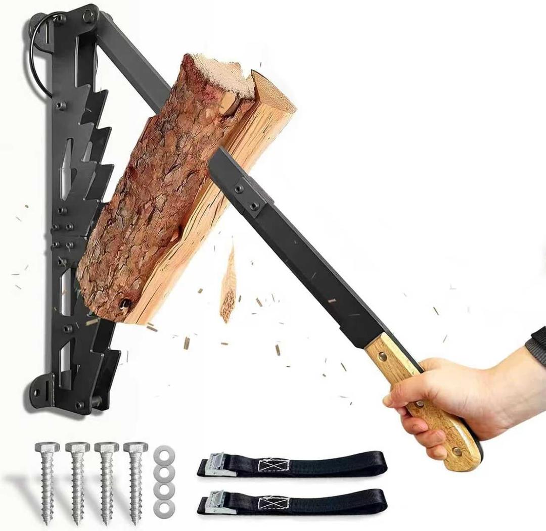 3-in-1 Wall Mounted Kindling Splitter for Wood Portable Metal Manual Fire Wood Kindling Splitter Hand Sturdy Firewood Cutter Heavy Duty Firewood Log Splitter Crackers Wedge for Indoor or Outdoor (Black)