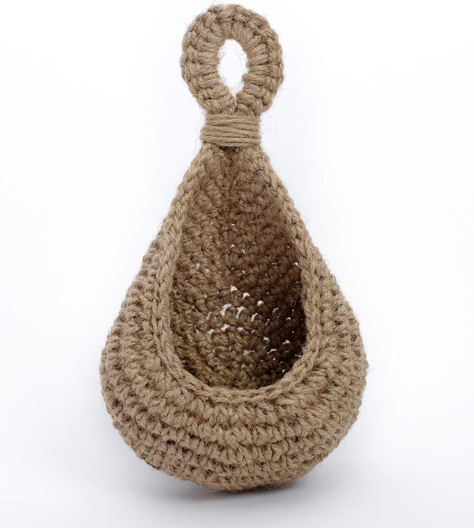Jute Hanging Basket Wall planters-Small for Plants Succulent Wall Decor, Teardrop Hanging Herb Pot Holder 3 inch Outside Diameter for in/ Outdoor Fence Planter