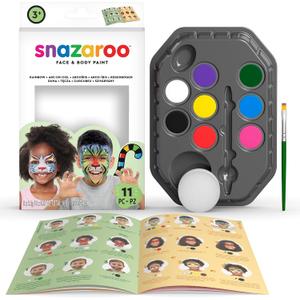 Snazaroo Face Paint Set, Rainbow, 8 Colors with Accessories - Complete Face Painting Kit, Safe Water-Based Formula for Halloween, Birthday Parties, Theater