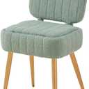 Updated Vanity Chair, Storage Ottoman with Folding Back & Gold-Toned Metal Legs, Ottoman Seat with Teddy Velvet for Dressing Room Living Room Bedroom, 15" x 12" Inch (Small, Green)