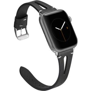Wearlizer Black Leather Compatible with Apple Watch Bands 38/40/41/42mm for iWatch SE Womens Mens Special Straps Triangle Hole Wristband Bracelet for iWatch Series 11 10 9 8 7 6 5 4 3 SE/Ultra 3