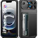 for iPhone 16e Case Wallet, Built-in Card Holder (4-5 Cards), RFID Block, Slide Camera Cover, Military Drop Protection, Rugged Heavy Duty Men Women Protective Phone Case for iPhone 16e, Black
