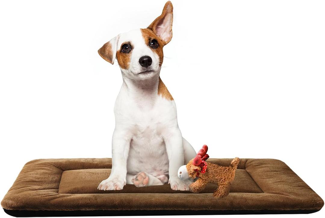 VERZEY Dog Bed, Ultra Soft Faux Fur Dog Crate Pad for Medium Dogs, 30inch, Brown, Machine Washable, Anti-Slip