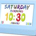 Kids Digital Alarm Clock Colorful, 7" Large LED Time Display Children's Sleep Trainer, Eye-Caring Digital Clock for Girls Boys Bedrooms Bedside, 17 Alarm Clock Settings Easy to Use Kids Birthday Gift (Blue)
