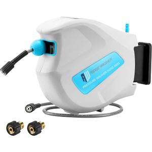 RIDGE WASHER Pressure Washer Hose Reel, 65FT X 1/4'' Power Washer Hose Reel, Auto Rewind Wall Mounted Retractable Hoses Reel, 3600 PSI