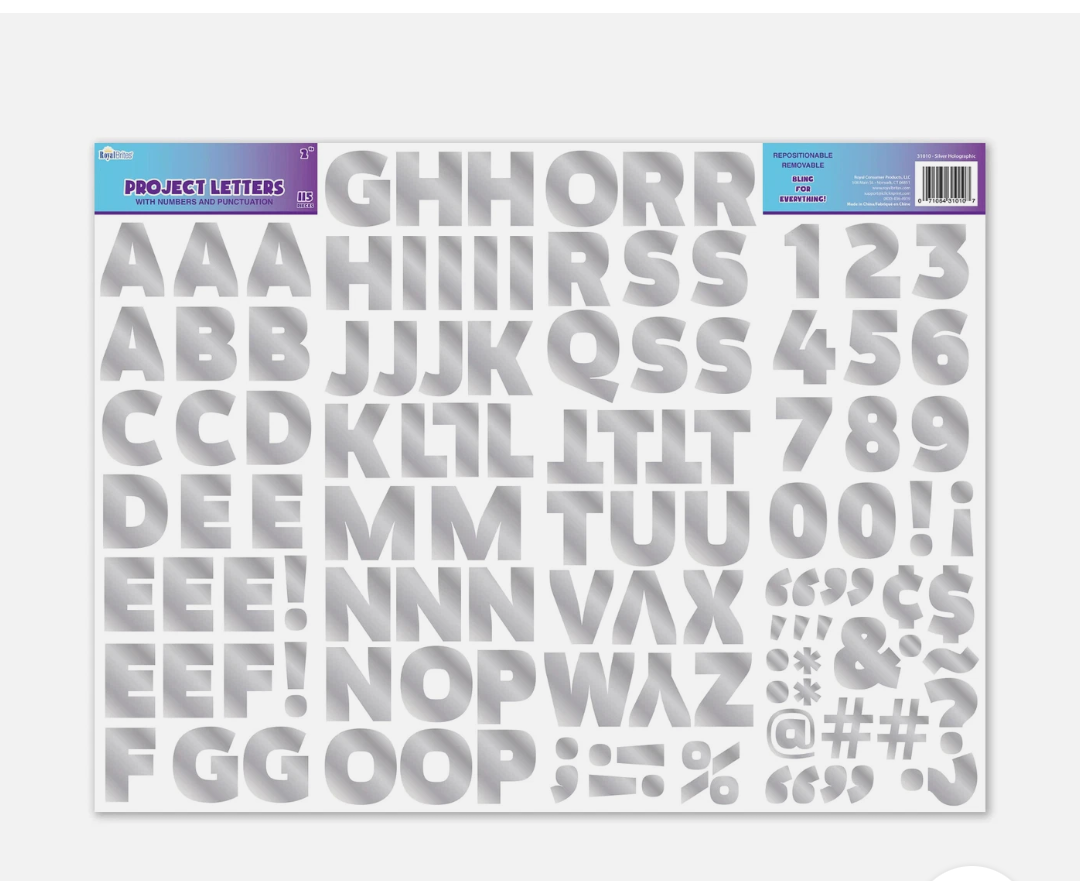 Holographic Foil Project Letters & Numbers Stickers, 2 in, 115 CT