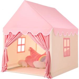 Wilwolfer Kids Tent - Kids Playhouse Play Tents for Toddlers - Kids Play Tent Indoor Toy House Gifts for Girls Boys (Pink & Yellow, Cloth Door-Only A Tent)