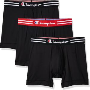 Champion Men's Cotton Stretch Boxer Brief, Black(Black/Red/Black), S