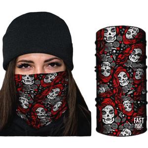 3 x Breathable Fabric Face Mask, Tubular Bandana 100% Polyester Microfiber Face Protection with SPF 40 for Men and Women- With Sewn Edges (Red Santa Muerte Neck Gaiter)