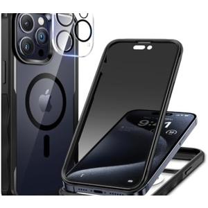 seacosmo Magnetic Case for iPhone 15 Pro Max, Privacy Screen Protector and Camera Lens Protector, [Military Grade][Full Body Protection], for iPhone 15 Pro Max Anti-Peep Case, Black